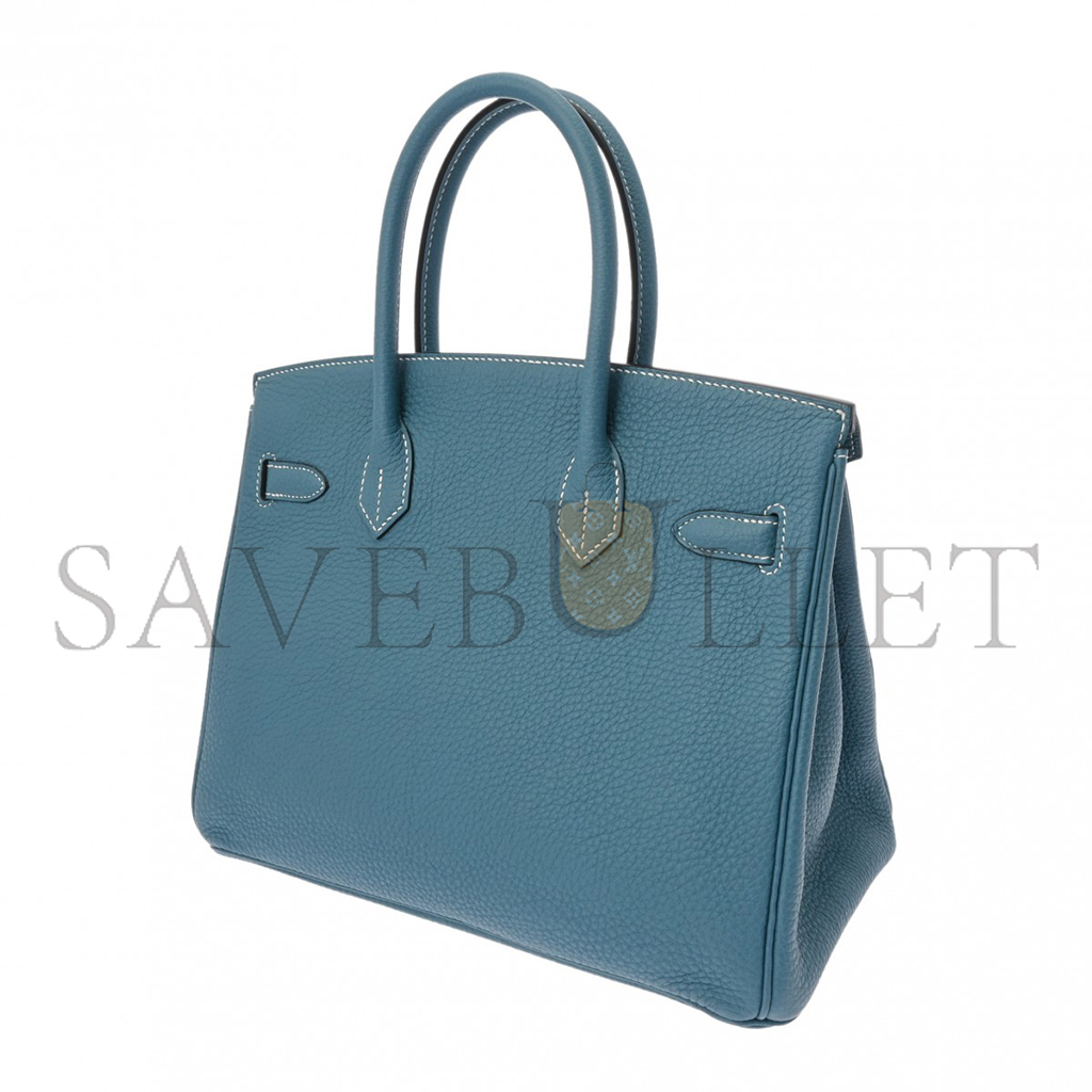 HERMES MASTER BIRKIN 30 TOGO LEATHER DENIM BLUE LEMON YELLOW GOLD BUCKLE HANDBAG 627751 (30*23*15cm)